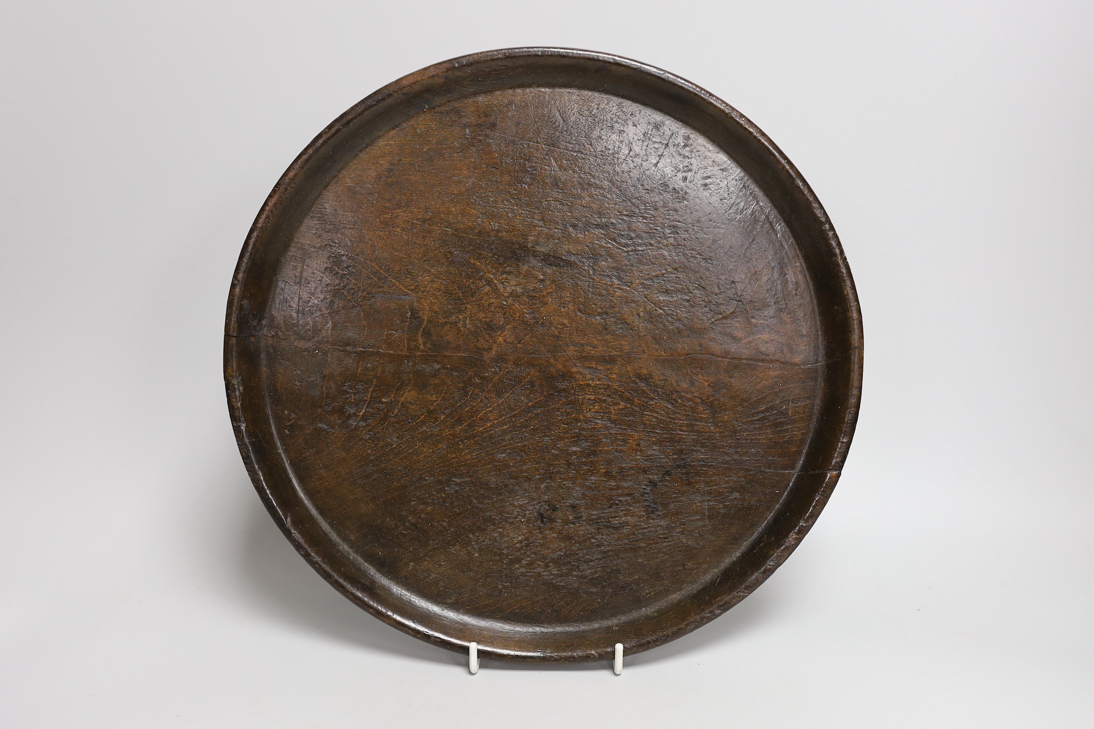 19th century and later treen including two mahogany candlestands, a spice tower and sycamore dish (6 in total)